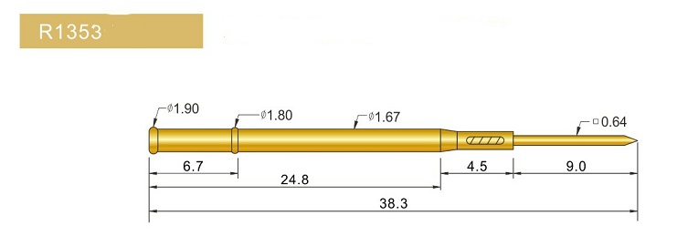 R1353-W探針套管、1.67mm測試針、總長38.3mm、彈簧針套管圖片、測試針套管圖片、頂針套管圖片、探針套管圖片