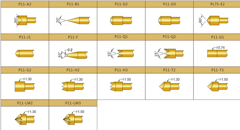 P11測試探針頭型，華榮華測試探針選型，測試探針規(guī)格型號(hào)